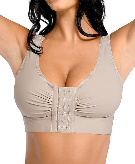FeelinGirl Post Surgery Compression Bra for Women's Front Closure Bra with Adjustable Straps Wirefree (Gray, Small)