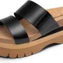 DREAM PAIRS Women's Platform Slides Sandals Comfortable Arch Support Two Strap Slip On Fashion Beach Wedge Sandals, US 7