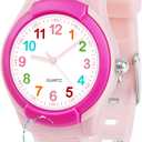 CKV Kids Watch for Boys Girls Watches Age 3-12, 1.18" Dial-3 ATM Waterproof Child Wristwatch Time Teaching Easy to Read Kids Presents (Peach Pink)