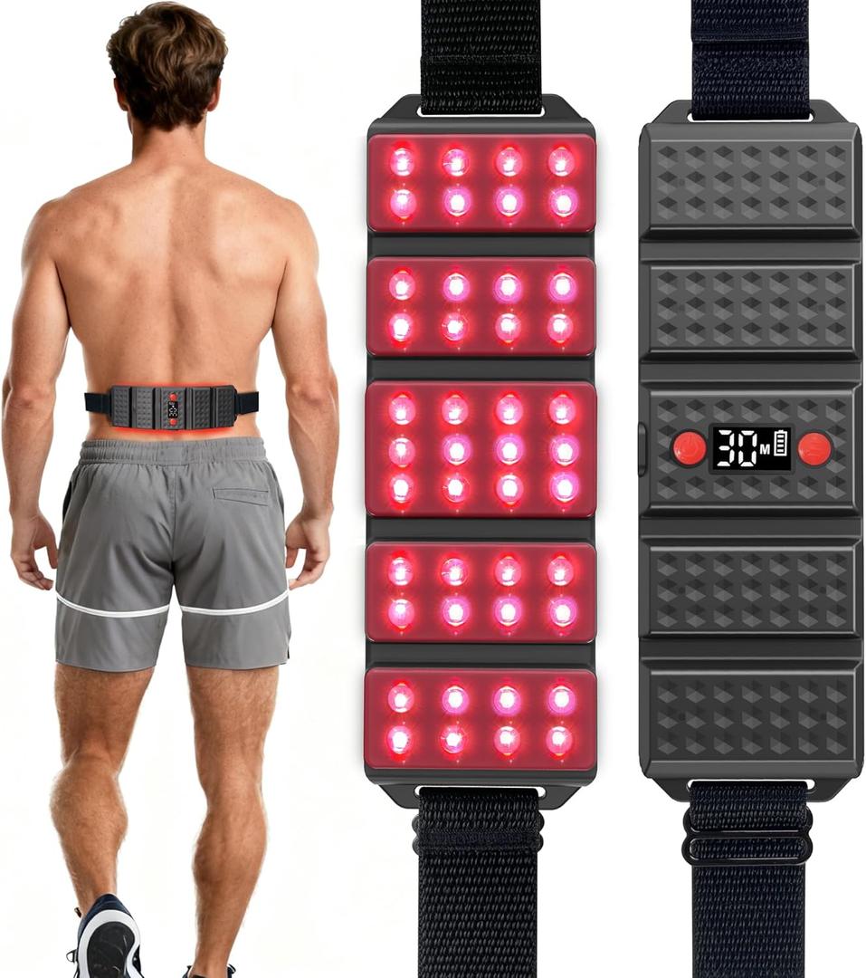 Red Light Therapy Belt, LED 660nm & 850nm Near Infrared Light for Muscle Recovery, Pain Relief, Wearable Wrap Inflammation, Joint Health & Mobility - Portable & Hands-Free (Plus)