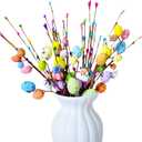 33pcs Artificial Spring Floral Stems Spray Vine with Pastel Eggs and Berries - Table Centerpiece Twig Branches for Baby Shower Birthday Party Floral - Home Centerpiece Wreath Decoration