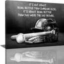Tourrest Baseball Sports Decor Wall Art Black and White Motivational Pictures Poster Inspirational Canvas Prints Painting Retro Wall Decor Framed Artwork for Bedroom 16"x20"