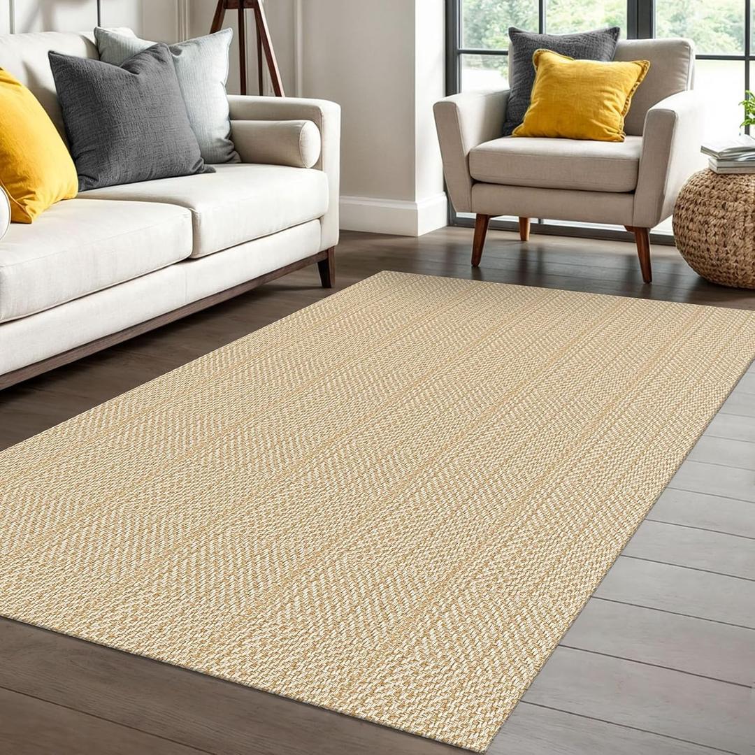 IOHOUZE Washable Area Rug 4x6 Non Slip Rubber Backed Woven Rugs for Entryway Indoor Bedroom Rugs Kitchen Rug Floor Throw Carpet for Entrance Front Door Living Room, Warm Beige/Orange/Apricot
