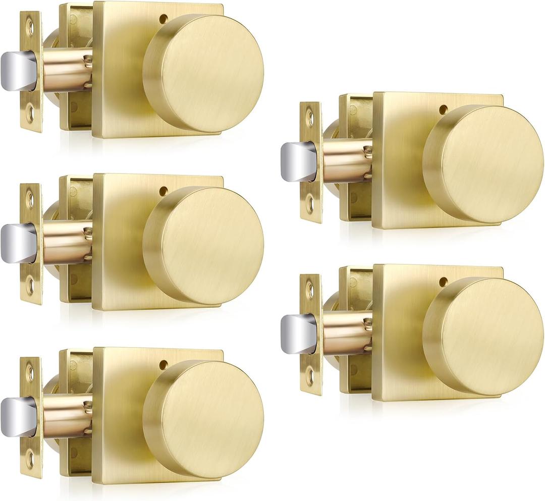 Haidms Gold Door Knobs Interior Privacy, Heavy Duty Square Brushed Gold Interior Door Knobs for Bedroom Bathroom, Brushed Brass Door Knob (5 Pack)