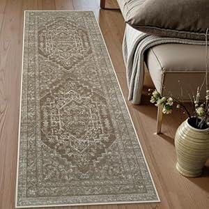 Uphome Boho Kitchen Runner Rug, 2x6 Washable Hallway Runner Rugs Non Slip, Soft Modern Entryway Carpet Runners Low Pile, Non Shedding Rug Runner for Laundry Bedroom Bathroom, Taupe