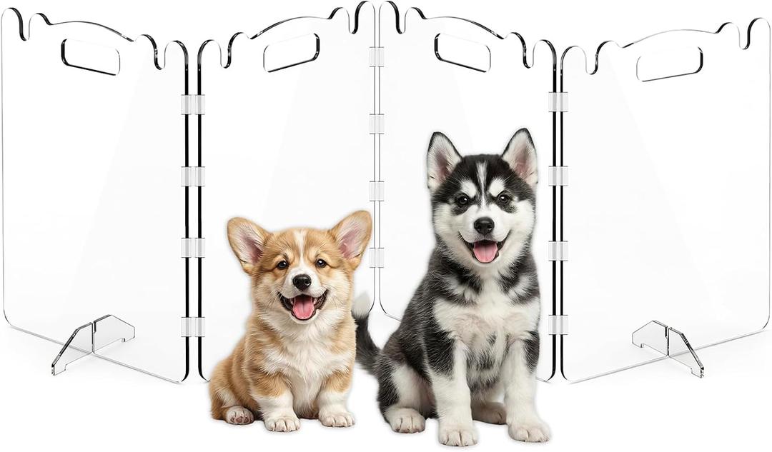 Acrylic Dog Gate, 31in Tall Freestanding Clear Pet Gate for Doorways, Transparent Clear Dog Gate Indoor for Large Openings & Stairs, Foldable Pet Gate for Dogs (4 Panel - 80'' W x 31'' H)