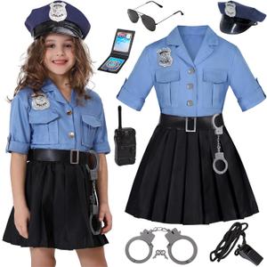 Girls Police Officer Costume Kids Cop Outfit for Halloween Party Dress Up (5-6 Years)