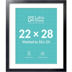 22x28 Picture Frame Black Poster Frame,Display Pictures 18x24 with Mat or 22x28 Without Mat, Stable and Sturdy Frame and Polished Plexiglass, Horizontal and Vertical Format of The Walls