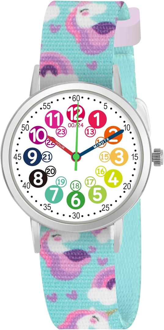 Kids Watch for Girls and Boys,for Children's Toddler Learning Time and Easy to Read Time, Adjustable Nylon Strap, Analog Watch for Boys and Girls Ages4~11 (Unicorn)