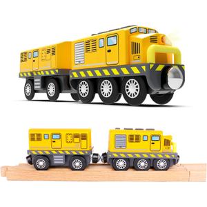 Motorized Train Toys for Wooden Tracks,Battery Operated Locomotive Train with Magnetic Connection Compatible with Thomas, Brio Accessories Toys for Boys Age 3 and Up (Yellow)