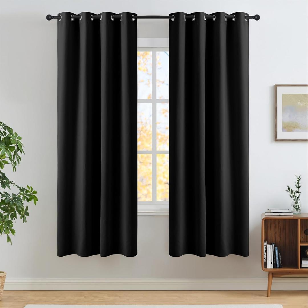 NICETOWN 100% Blackout Window Curtains 72 inches Long 2 Panels Set, Thermal Insulated Grommet Drapes, Room Darkening Curtain for Bedroom Living Room(W52 x L72 Inch, Black)