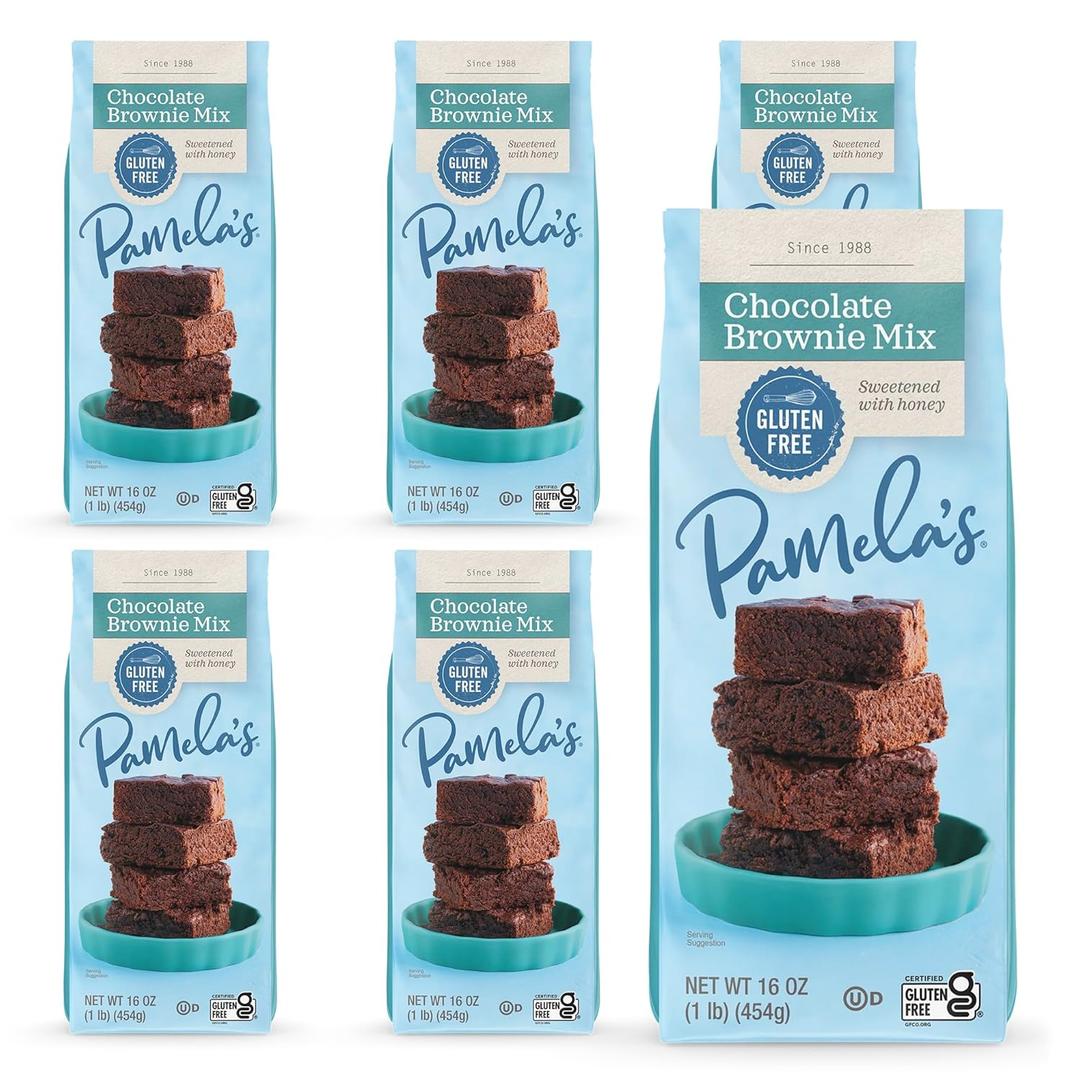 Pamela's Gluten Free Chocolate Brownie Mix, Sweetened With Honey, Non Dairy & Wheat Free, 16-Ounce Bag (Pack of 6)