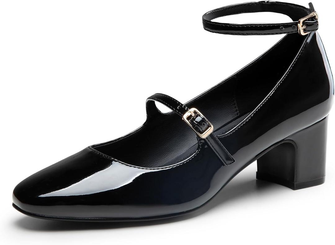 Trary Mary Jane Shoes Women Chunky Block Heels Mary Janes Dress Shoes for Women Close Cap Toe 2.2 Inch Women's Pumps Shoes with Buckle Double Strap Comfy Pumps for Office Party Casual Wedding (7, Black)