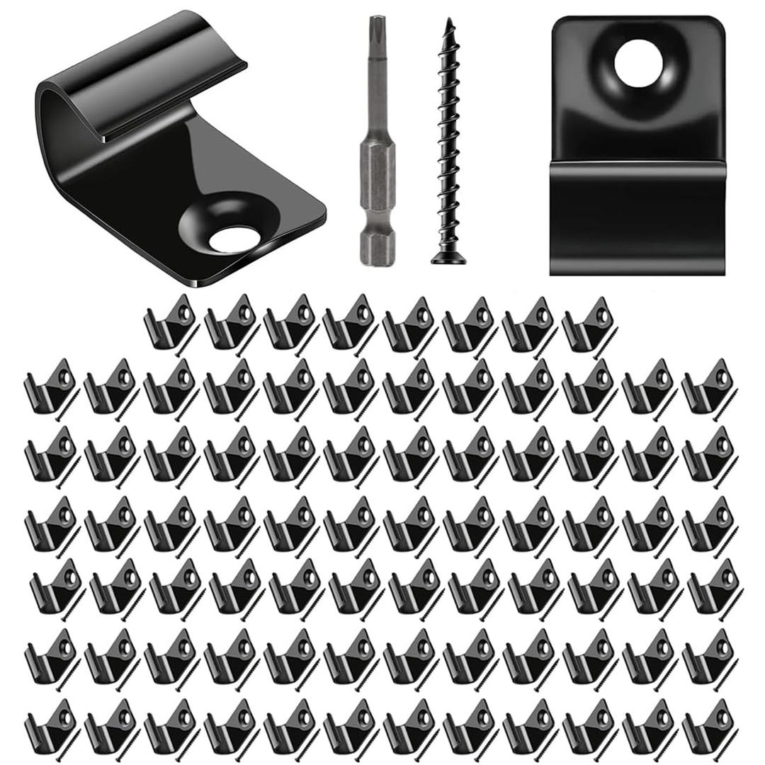 Starter Deck Clips, 80 Pack Universal Decking Clips,Stainless Steel Starter Clip Hidden Fasteners for Composite Decking (Black-80Pack)