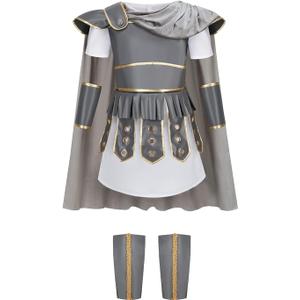 LMYOVE Kids Warrior Costume, Halloween Boys Roman Soldier Gladiator Viking Medieval Historical Role Playing Party  (10-11Y,Grey)