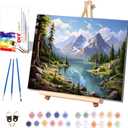 Landscape Paint by Numbers for Adults with Framed Canvas-with Wooden Easel,Scenery Paint by Number on Canvas,DIY Acrylic Oil Painting Kits with Brushes Nice Gift Box for Home Wall Decor(16x20inch) (16*20inch, DKMT0091)