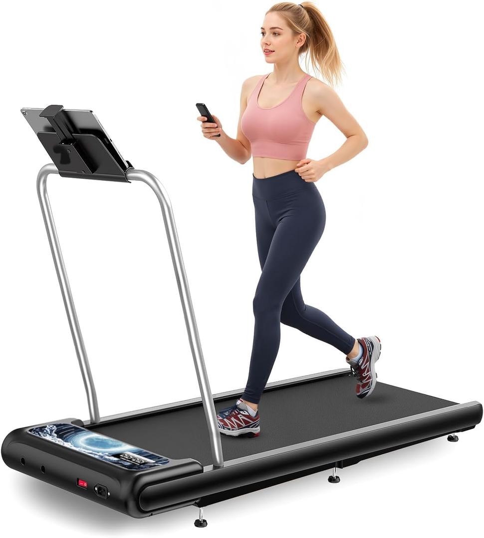 Walking Treadmill Pad with Handle Bar, Silent Fitness Equipment, Treadmill with 4-in-1 Modes, Easy Assembly, Portable Home Gym Equipment (Dark blue)