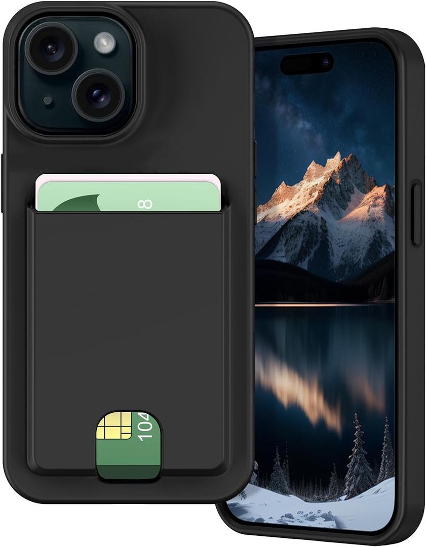 Petocase for iPhone 15 Wallet Case Card Holder Slot Ultra Slim Fit Flexible TPU Gel Rubber Soft Skin Silicone Protective Phone Case Cover for Apple iPhone 15 6.1 inch Black