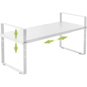 Across-Star Expandable Cabinet Shelf Organizer Rack, Stackable Kitchen Counter Storage Shelves Stand, Adjustable Height Pantry Shelf Spice Rack (White, 1 Pack)