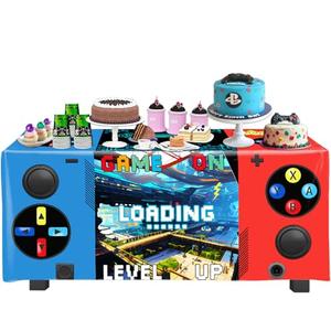 Video Game Tablecloth for Boys Girls, 72 x 30 Inch Polyester Gaming Party Table Cover, Geek Gamer Birthday Decorations Supplies for Kids Teens Adults, Waterproof Reusable Video Game Theme Party Decor