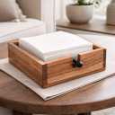 Wood Napkin Holder, Brown Acacia Wood, Standard Size Kitchen Tissue Organizer with Natural Style, Wipe Clean Inches Interior Size (8"x 8"x 2.5)