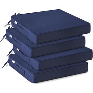 IPYNBAP Outdoor Chair Cushions Set of 4 -Waterproof Outdoor Seat Cushions for Patio Furniture, Patio Chair Cushion with Handle and Ties, Square Out Door Chair Pads,19" x 19" x 3", Navy Blue