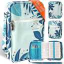 Large Bible Cover Case for Women  Zipper Bible Bags for Women & Girls - Waterproof Oxford 300D, Fits Study Bibles 11"x8.25"x2.5", Cross Metal Pullers, Premium Christian Gift Box (Floral Blue)