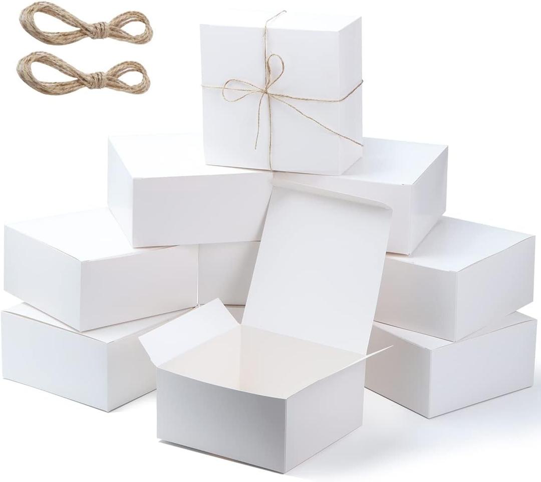 JOYIN 18 PCS Christmas White Gift Boxes 8x8x4, Paper Gift Box with Lids for Wedding Present, Bridesmaid Proposal Gift, Graduation, Holiday, Birthday Party Favor, Engagements