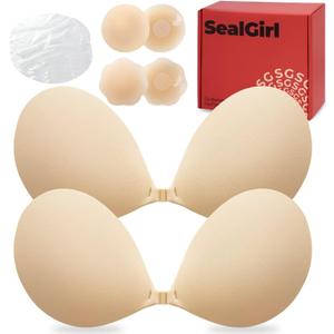 Sticky Bra Push Up - 2 Pairs Backless Strapless Bra Invisible Adhesive Bras for Wedding Prom with Nipple Pasties