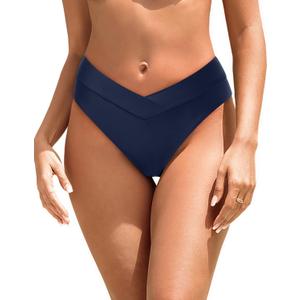 Zmart Women V Cut Cheeky Bikini Bottom - High Cut Bathing Suit Bottom Mid Rise Swim Bottoms Swimsuit (Large)