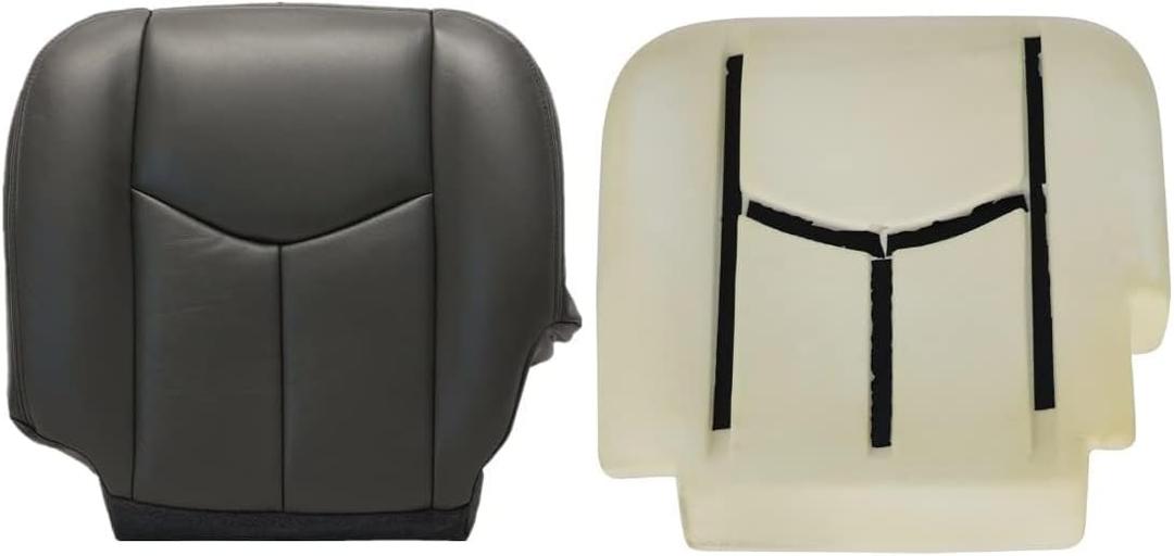 GXARTS Driver Side Bottom Lower Replacement Leather Seat Cover 692 or 69i Dark Gray and Bottom Foam Cushion Pad Compatible with Chevy Silverado GMC Sierra 2003 2004 2005 2006