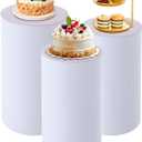 3 PCS Cylinder Pedestal Stands, White Round Cake Pedestal Stand, Large Cylinder Plinths Dessert Table Display Pillars, Metal Plinth Pillars for Wedding Birthday Party Ceremony Banquet Art Decor