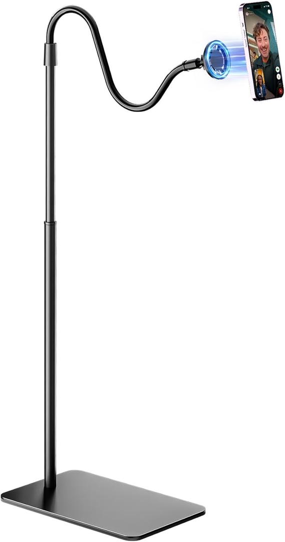 Kefotic Magnetic Gooseneck Phone Holder for Bed Laying Down, Height Adjustable Bedside Floor Stand with Flexible Arm for iPhone Tiktok Scrolling, Headboard Phone Mount for Reading