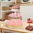 YestBuy 3 Tier Round Cupcake Stand with Base, Acrylic Cake Stand, Cupcake Tower Stand, Premium Cupcake Holder for 23 Cupcakes, Display for Pastry Wedding Birthday Party (4" Between 2 Layers)
