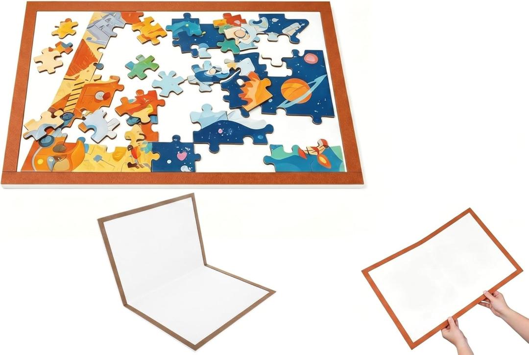 Jigsaw Puzzle Mat with Raised Edge Organizer, Non-Slip Foldable Travel Board Tabletop Display Pad for Toddlers Portable Storage for Kindergarten Homeschool Playroom