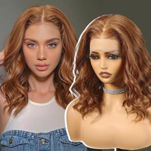 Auburn Brown Synthetic Lace Front Wig,13×6 Glueless Shoulder Length Curly Bob Wigs for Women Daily Use 16IN（27/30）