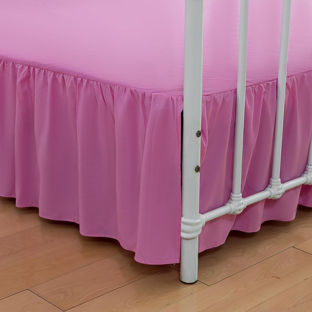 Bed Skirt Queen Size Ruffled Bed Skirt with Split Corners, 14 Inch Drop Dust Ruffle Bed Skirt with Platform, 14 Inch Drop, Pink