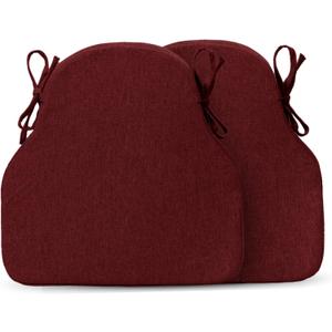 Windsor Dining Chair Cushions Set of 2, Thick Non Slip Kitchen Chair Pads with Ties & Removable Washable Cover, Indoor Seat Cushion 17" x 16" x 2", Burgundy