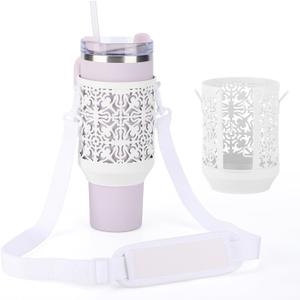 Metal Cup Holder with Strap for Stanley Cup 40 oz, Water Bottle Carrier Bag for Stanley Cup AccessoriesSports Water Bottle Accessories(White)
