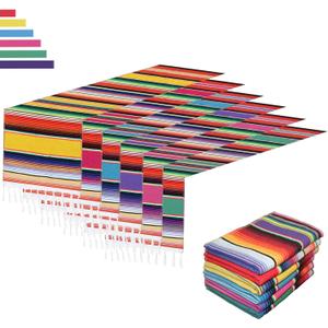 6 Pack Mexican Table Runners 14 x 84 Rainbow Colors Large Boho Mexican Theme Party Decoration for Cinco de Mayo Fiesta Party 6 Serape Table Runner (14 x 84), 14" x 84"-6Pcs