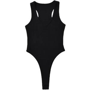 Womens V-Neck Sleeveless Bodysuits Women Knitted Stretchable Slim Jumpsuits Tops Bodysuits For Women, Size M