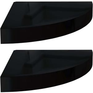 Floating Corner Shelves Wall Mounted | Decorative Floating Wall Display Shelves | Modern Wall Decor Storage Shelf Set of 2 for Bedroom Living Room Kitchen | High Gloss Black MDF 9.8"x9.8"x1.5"