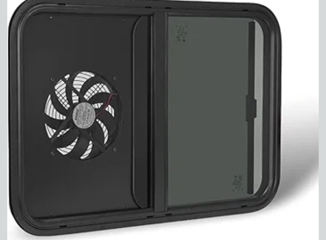 RV Window with Integrated Exhaust Fan, 30" W x 20" H, DOT-Compliant Sliding Replacement for Campers Cargo and Trailers, Complete with Trim Ring