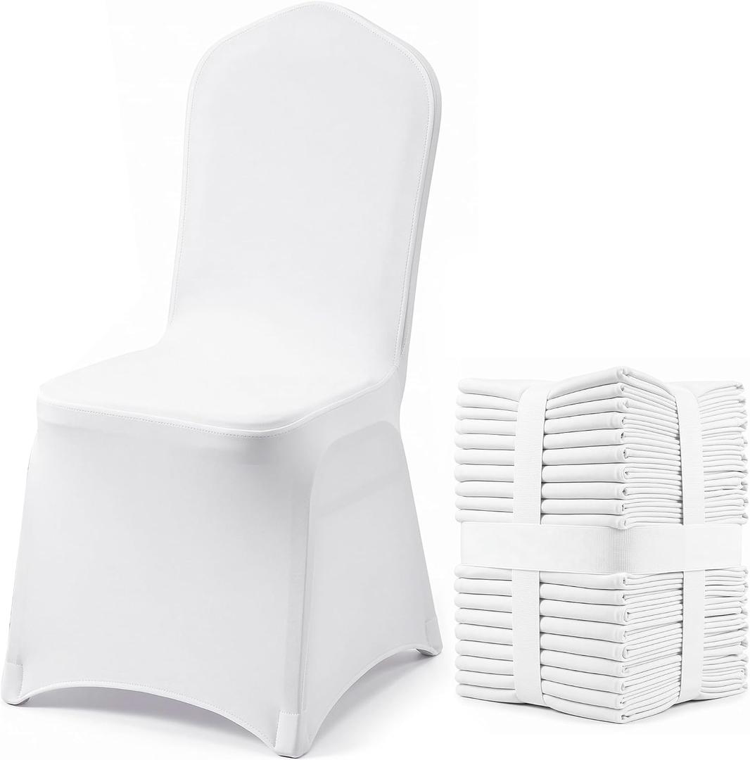 VEVOR 50 Pcs White Chair Covers Polyester Spandex Chair Cover Stretch Slipcovers for Wedding Party Dining Banquet Flat-Front Chair Covers