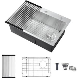 ROVATE 27 x 18 Drop-in Kitchen Sink Single Bowl 18G 304 Stainless Steel