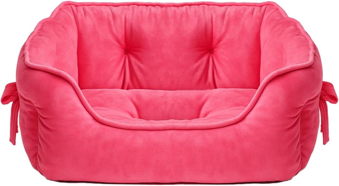pawstrip Cute Princess Dog Bed Pink Puppy Bed for Small Dogs Breathable Cat Couch Bowknot Pet Cushion Comfortable Kitten Nest Girl Doggy Sofa, Waterproof Bottom (Fuchsia) (Medium)