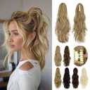 Ponytail Extension Claw 18" Natural-Looking Synthetic Wavy Long Pony Tails Hair Extensions Ash blonde mix Bleach Blonde Clip-In Hairpiece for Women