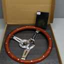 15" Classic Wood Grain Steering Wheel Riveted Light Wood Grip Universal Automotive Steering Wheels Slotted 3 Spoke with Horn Button
