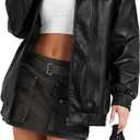 Sampeel Leather Jacket Women Cute Motorcycle Biker Leather Coats Vintage 2025 Fall Fashion Outfits Winter Clothes, Black, S
