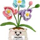 2 x Tiny Detalles Birthday Gift for Mom from Daughter Son - Mini Orchid Crochet Pot Gift for Mom Grandma, Cute Crochet Flower for Desk Decor, Valentines Easter for Bonus Step Mama
